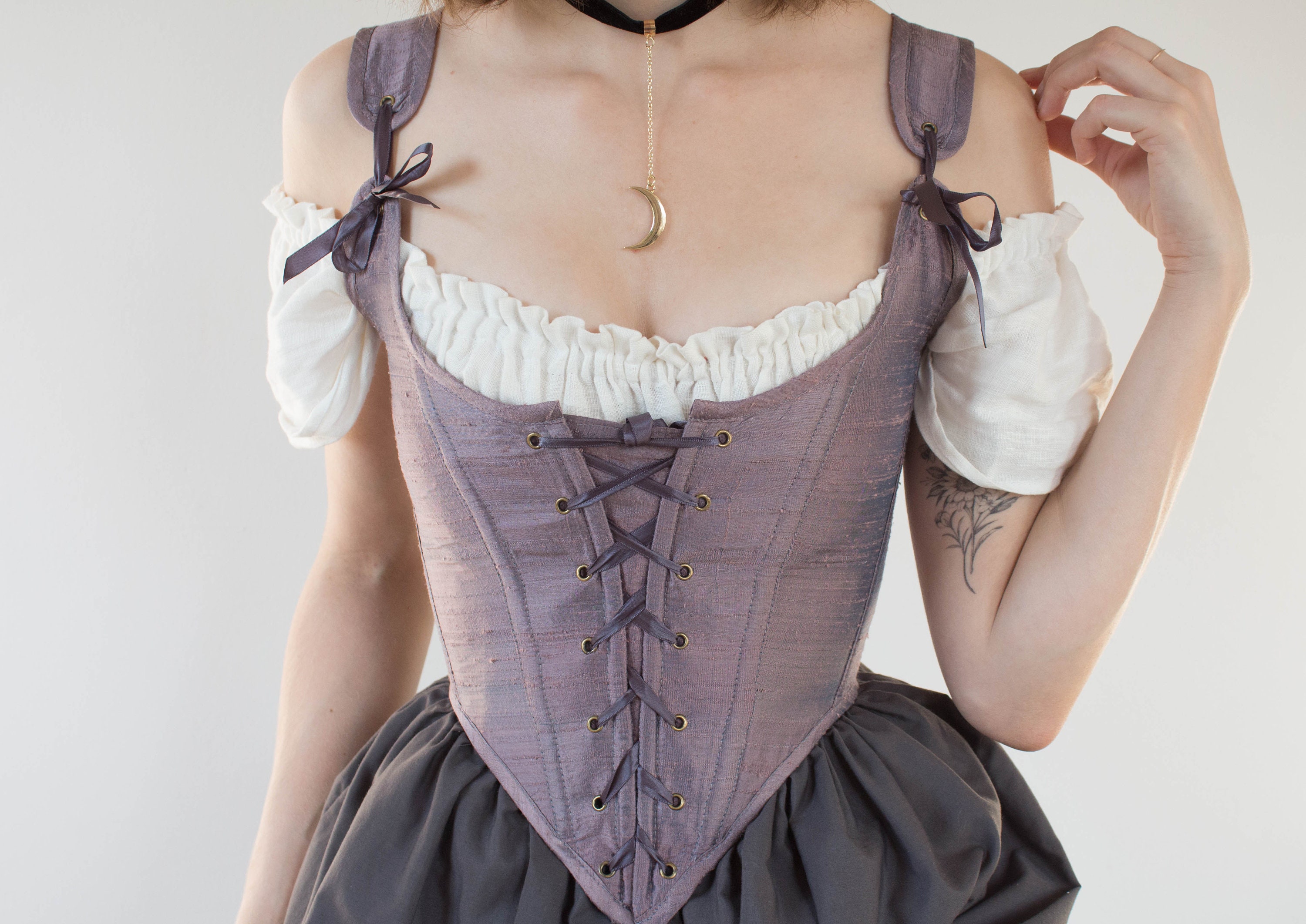 Renaissance Corset Bodice in Purple Silk Dupioni Cottage Core