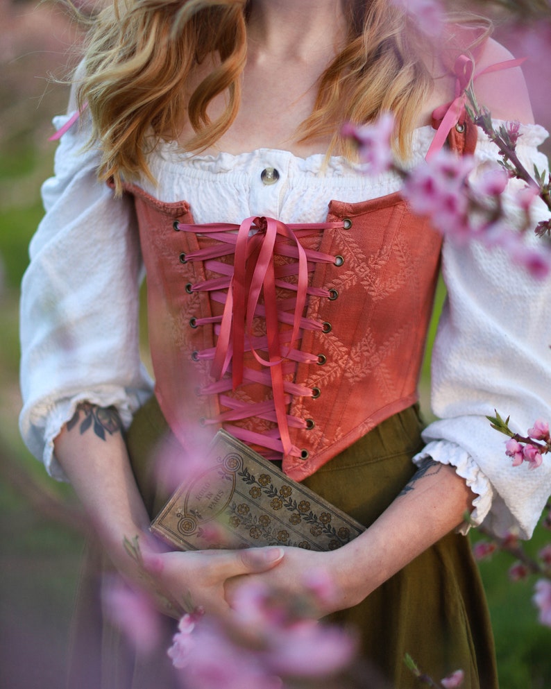 Renaissance Corset Peasant Bodice Stays In Pink Rose Gold Etsy