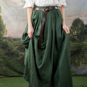 Dark Green Linen Renaissance Skirt, Historical Skirt, Gathered Maxi ...