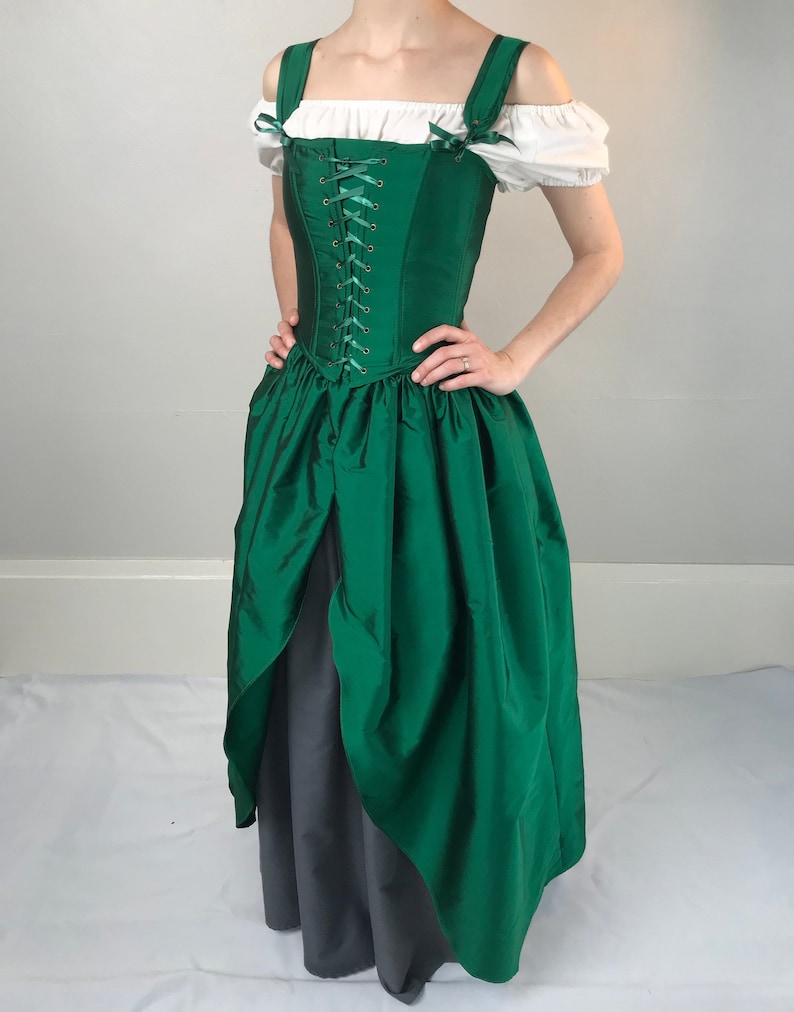Renaissance Corset Peasant Bodice in Emerald Green With Straps | Etsy