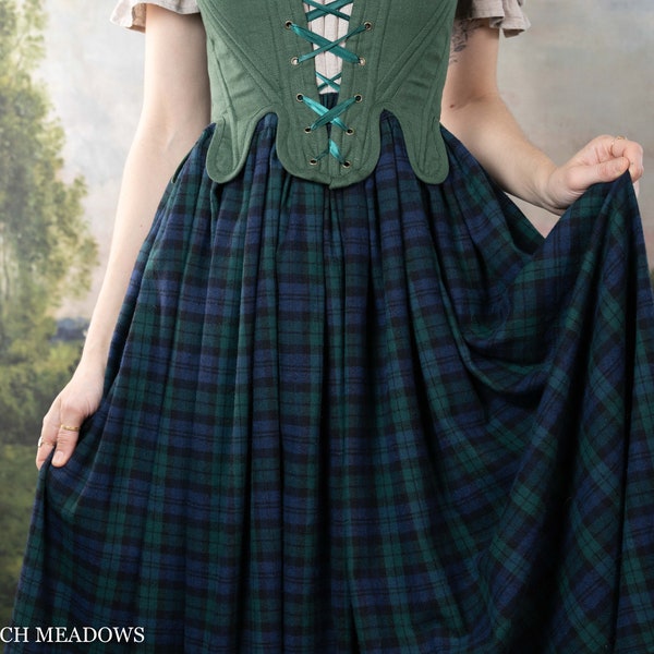 PRÊT À L'EXPÉDITION - Jupe Renaissance écossaise bleu-vert | Jupe froncée Jupe midi Costume Renaissance Tartan Jupe celtique de l'étranger flanelle irlandaise