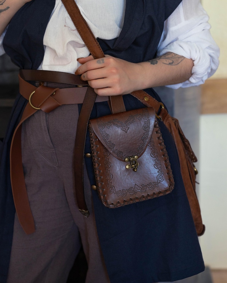 Pochette ceinture elfique en cuir végétalien : Renaissance Faire, sac cosplay GN image 12