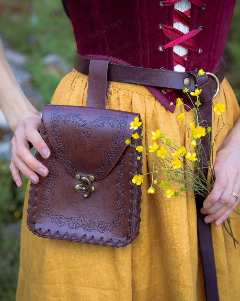 Pochette ceinture elfique en cuir végétalien : Renaissance Faire, sac cosplay GN image 2