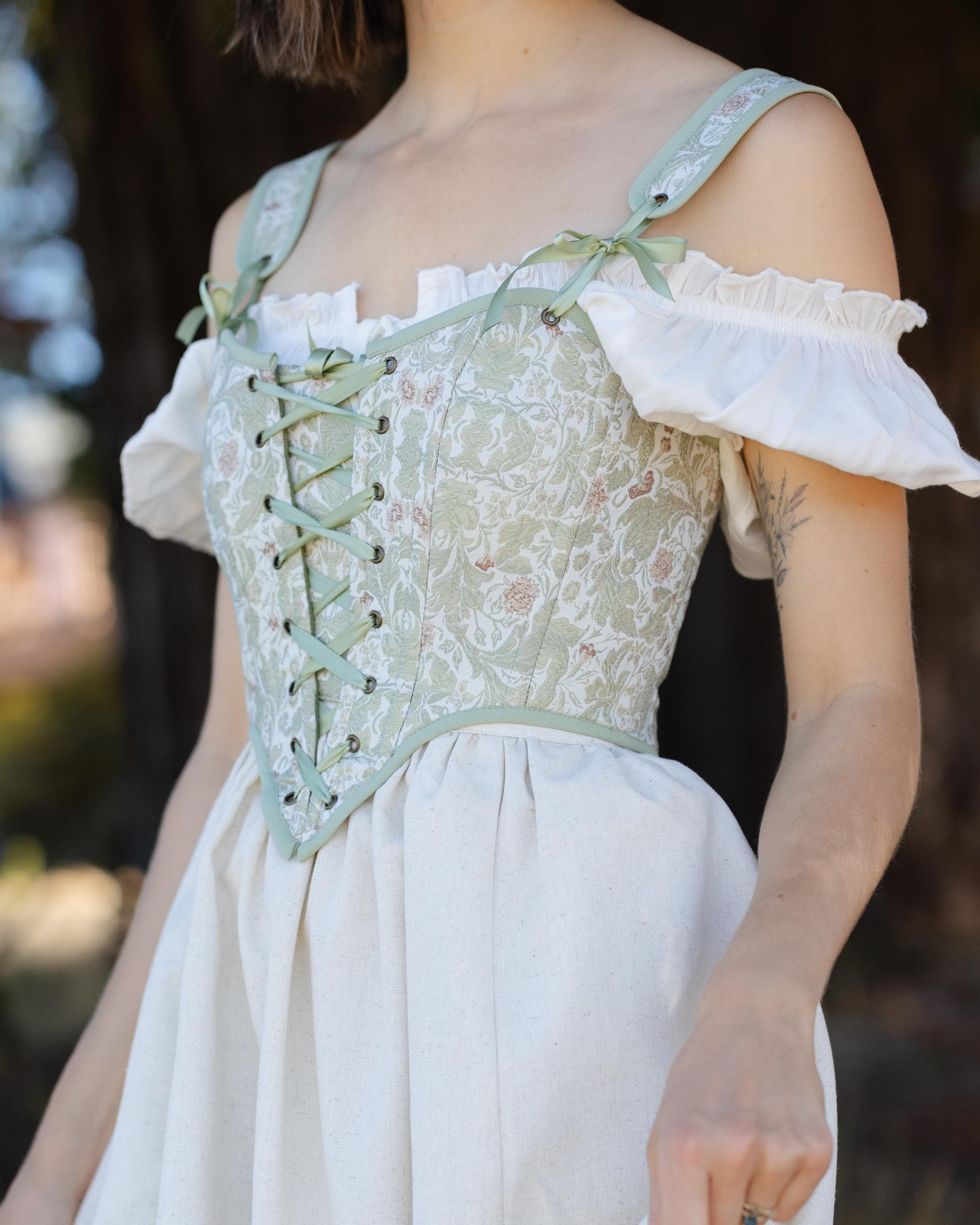 New Maison Special Tulle Combination Jacquard Bustier Green F