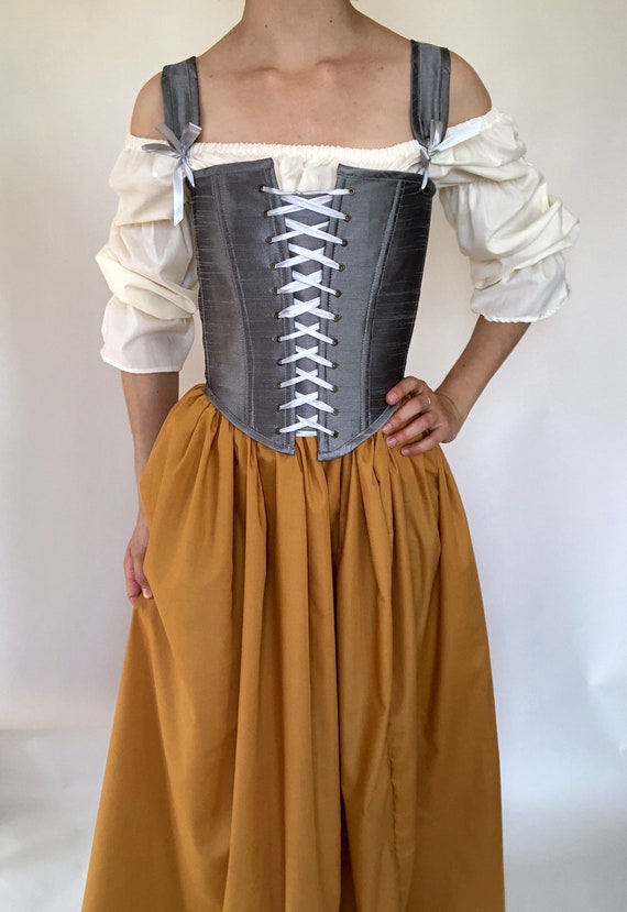 Renaissance Corset Peasant Bodice in Silver Grey Dupioni - Etsy