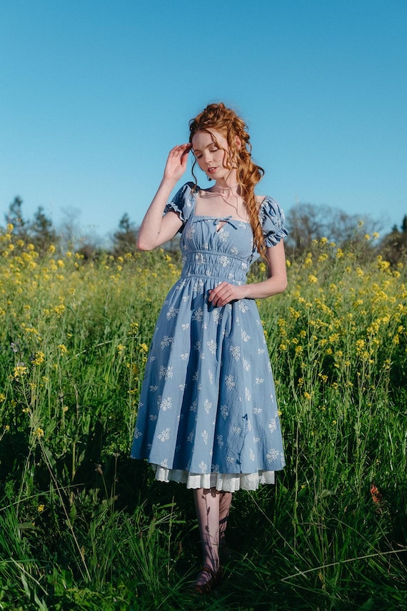 blue cotton floral dress Garden Romance Light Blue Floral Print Organza Maxi Dress