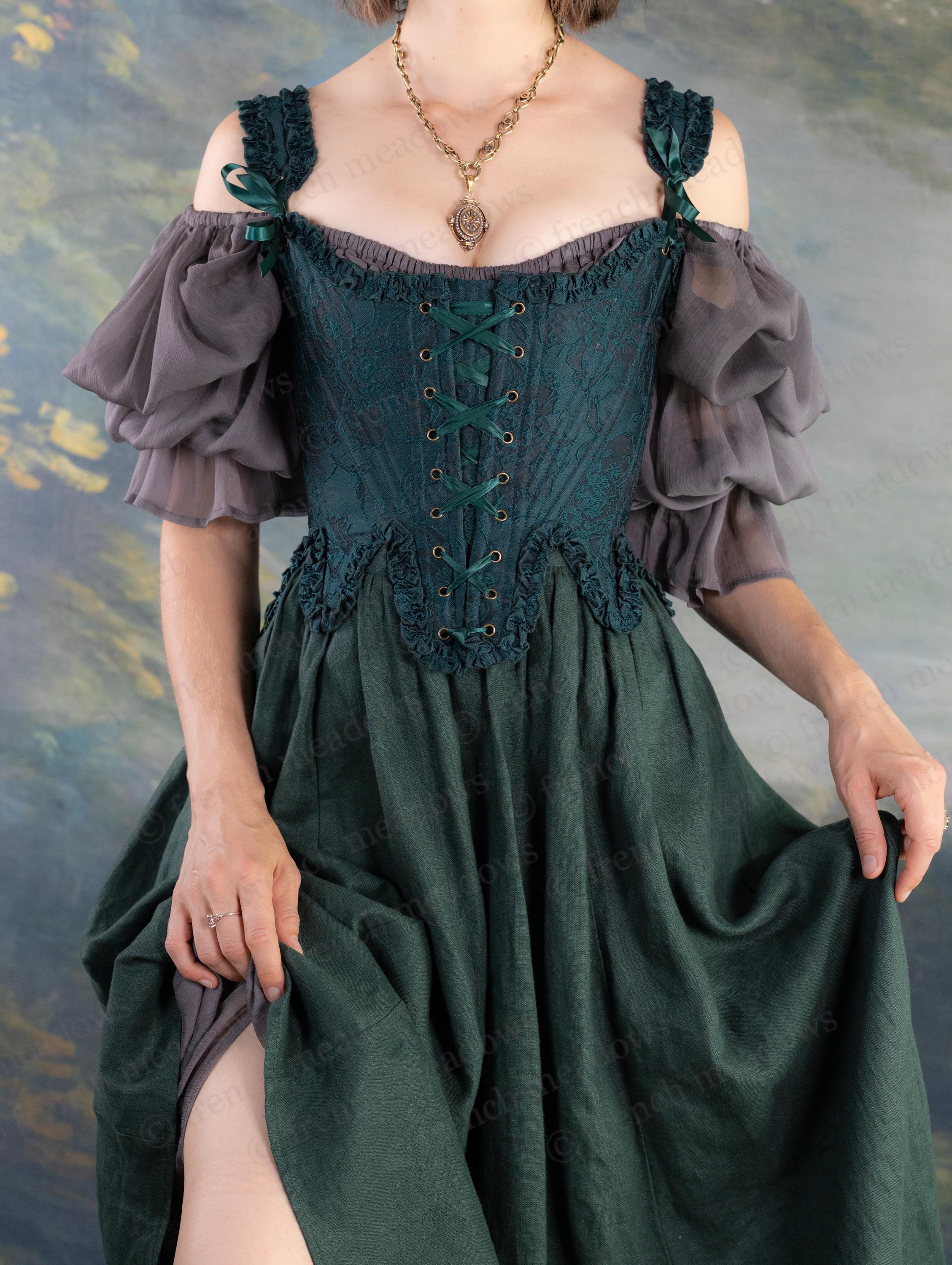 Dark Green Floral Jacquard 18th Century Stays | Renaissance Corset