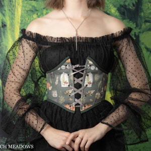 Size S Handmade Witch Corset Belt Renaissance Belt in Dark Green Canvas | Underbust Corset Waist Cincher Lace Up Vintage CottageCore