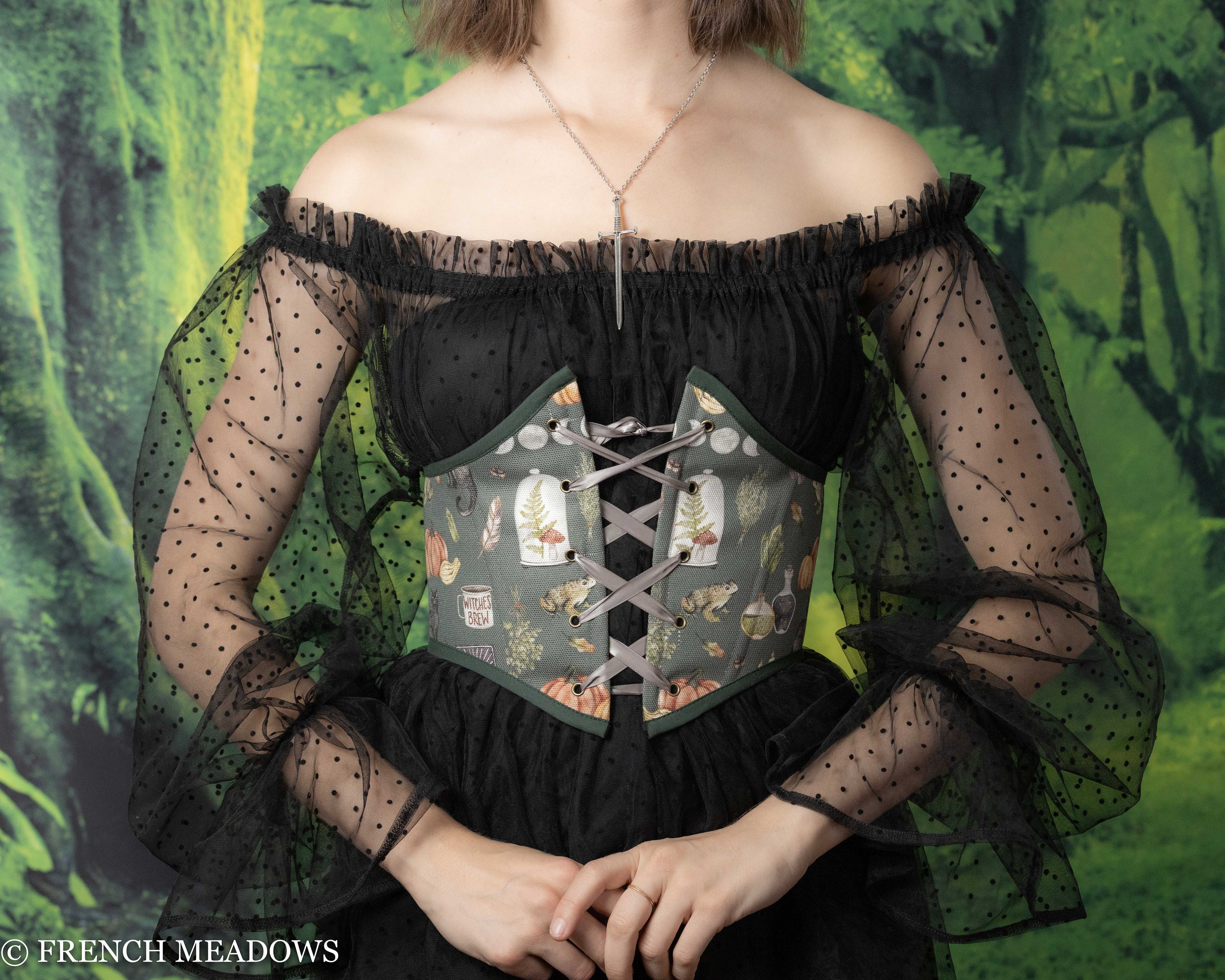 Women\'s Green Floral Lace Up Boned Underbust Darkness Corset  Waist Belts Scarlet Darkness Corset Belt for Women Floral Lace Barbados  main image 3