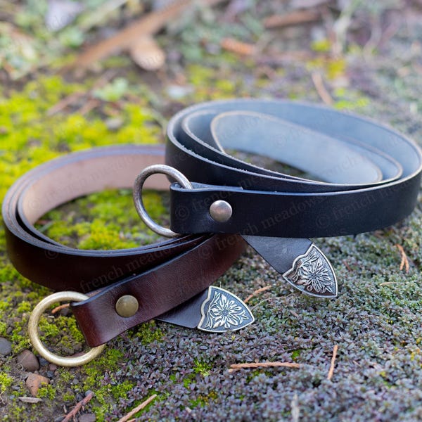 Leather Renaissance Belt: Brown or Black, Full Grain Leather Medieval Viking LARP Costume