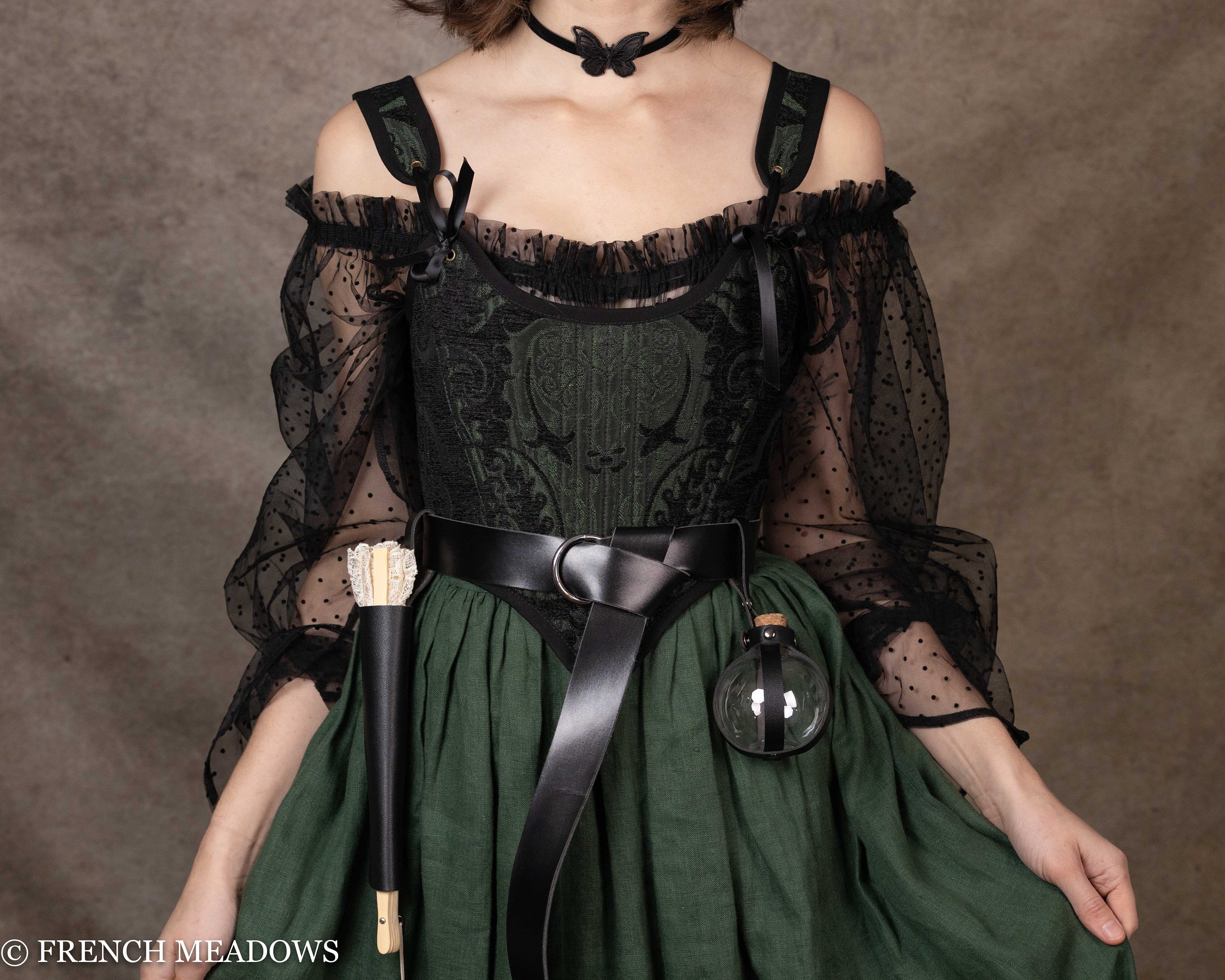 Renaissance Corset Bodice in Black and Green Brocade Stays - Etsy Canada