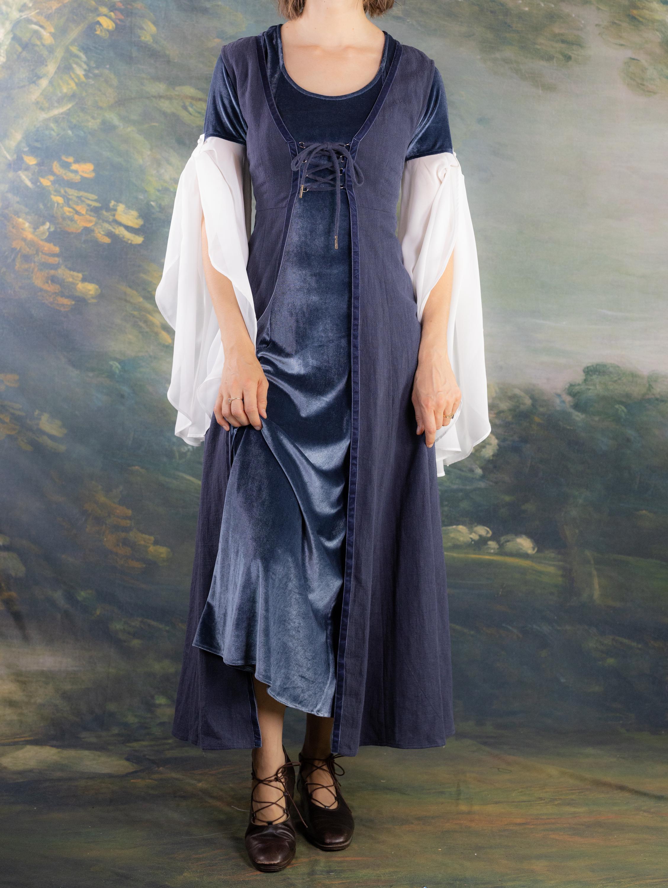 Elven Blue Velvet Bell Sleeve Chemise | Renaissance Faire Costume Dress