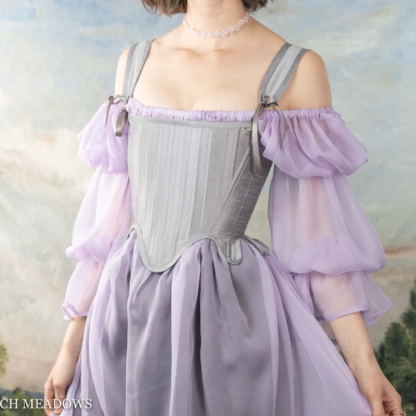 Fliederfarbenes Chiffon Renaissance Kleid | Licht lila Lavendel schiere Kleid Fee Renaissance Kleid Hochzeit Chemise ätherisches wunderliches Kleid