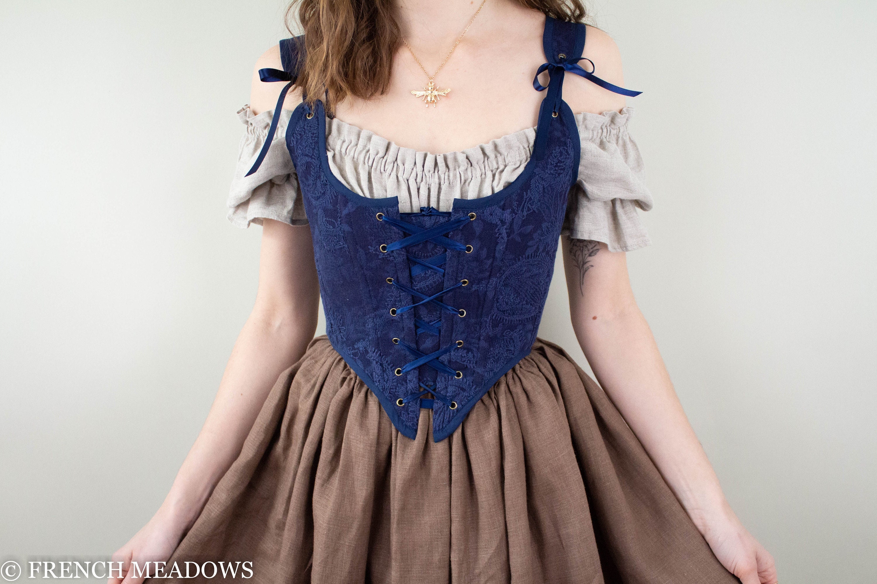 Premiere High Class Dark Blue Colonial Dress with Front Corset Adult C –  AbracadabraNYC