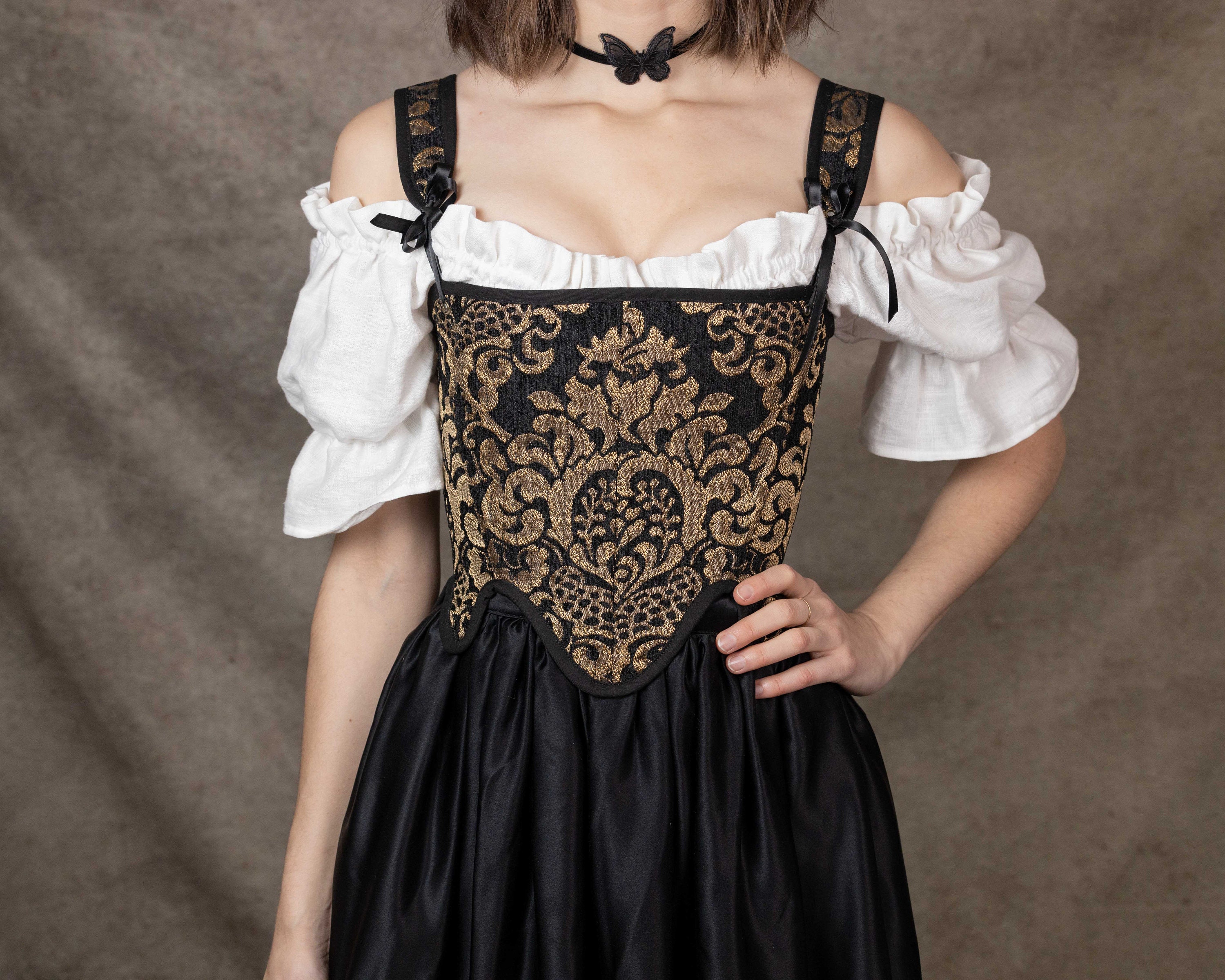 Black and Gold Brocade Corset Style Top With Neckline and Puffed Sleeves  Royal Core Sexy Baroque Royalty Nobility Princess Gold Volume -  Canada