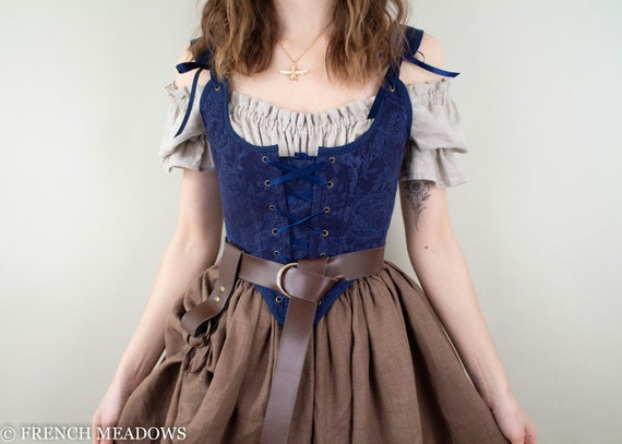 Renaissance Corset Bodice Stays in Navy Blue With Dark Blue Embroidery With  Straps Elizabethan Overbust Cottage Core LARP Princess Peasant -  Canada