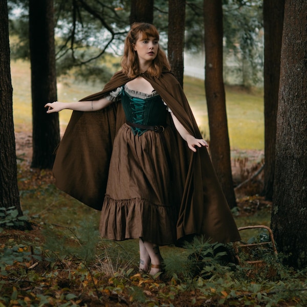 Brown Linen Renaissance Cloak: Lightweight Cotton Blend, Elven Clasp