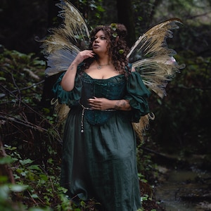 Dark Green Floral Jacquard 18th Century Stays | Renaissance Corset with Ruffle Tabs image 11