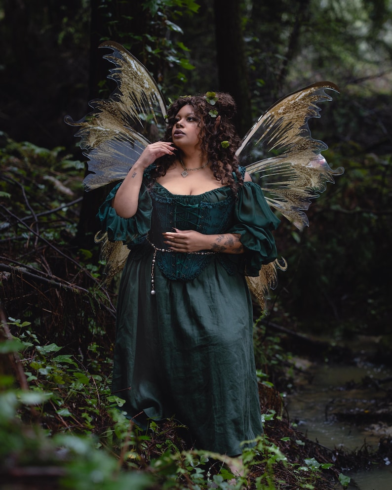 Dark Green Floral Jacquard 18th Century Stays | Renaissance Corset with Ruffle Tabs image 11
