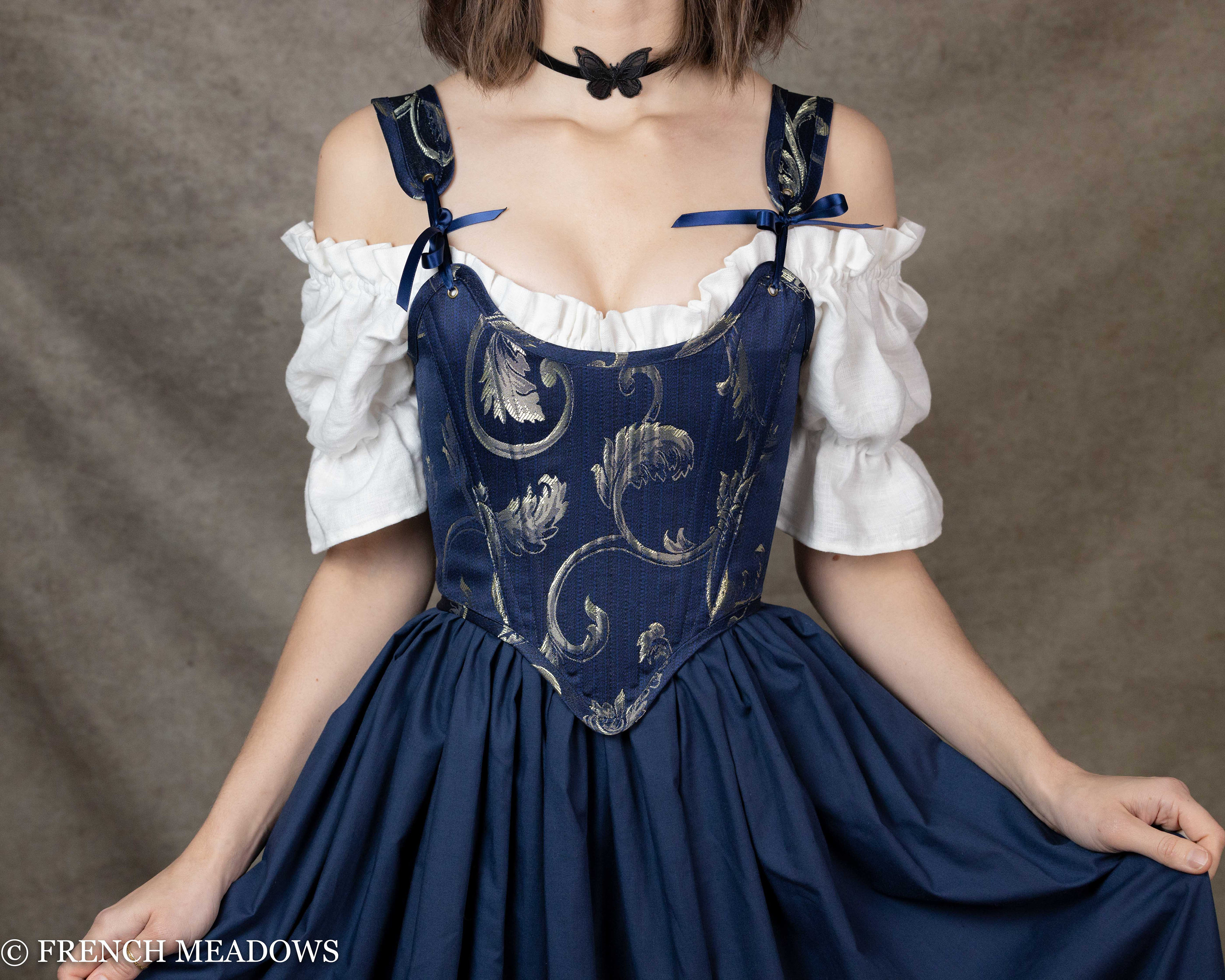 Corpiño de corsé renacentista en jacquard azul y dorado / traje de  Blancanieves se queda sobre el busto isabelino GoblinCore Medieval Corset  Top Navy -  España