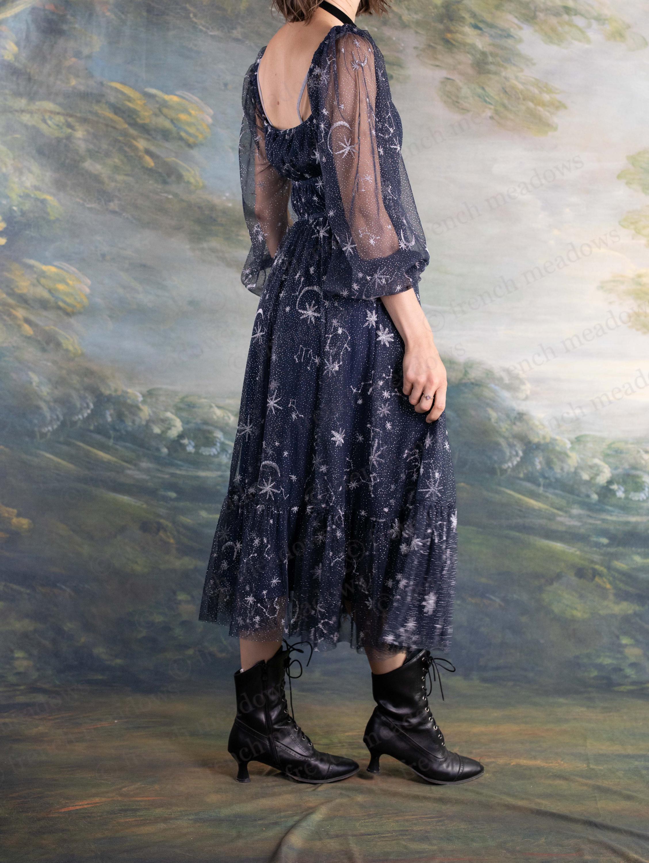 navy blue milkmaid dress Cotton Tiered Milkmaid Midi Dress