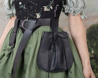 Pochette ceinture | Sac à cordon pour fête de la Renaissance, costumes médiévaux, vikings, GN, cosplay | Cuir végétalien