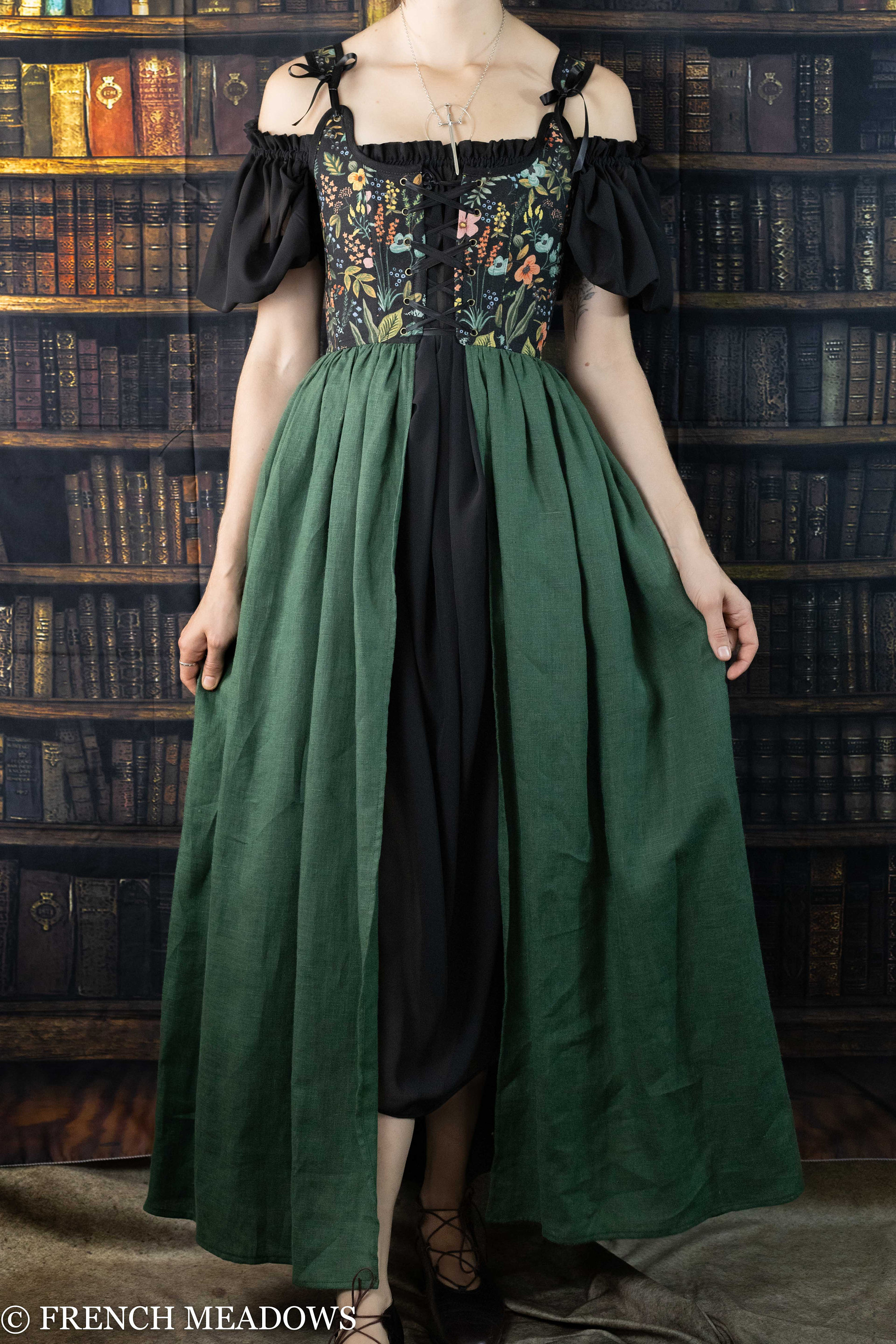 renaissance dress embroidered cotton linen under $100 Dolly & Dotty Classic Penelope Denim Dress  Unique Vintage