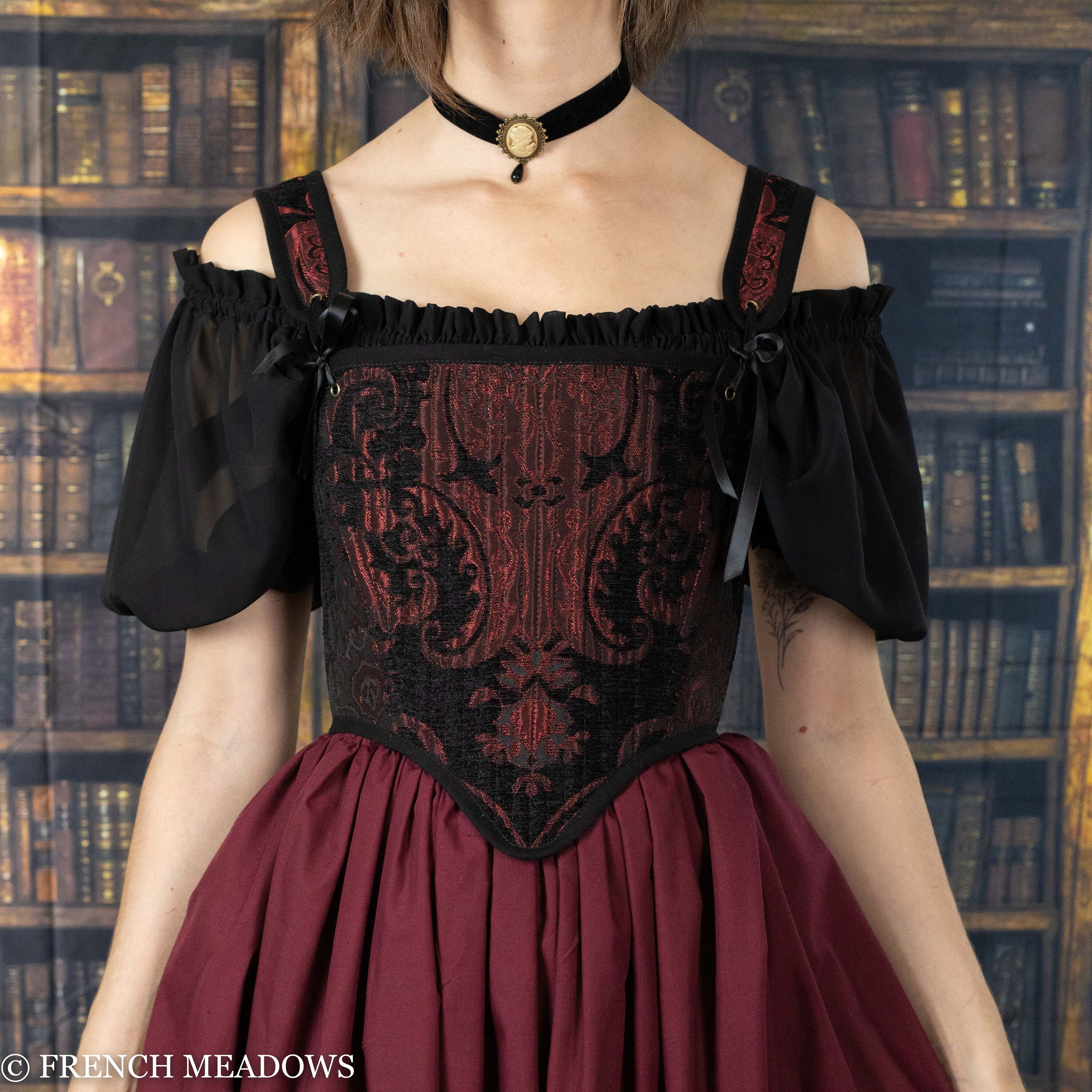 Corset Boned Bodice Victorian Bustier Jacquard Lace Renaissance Gothic