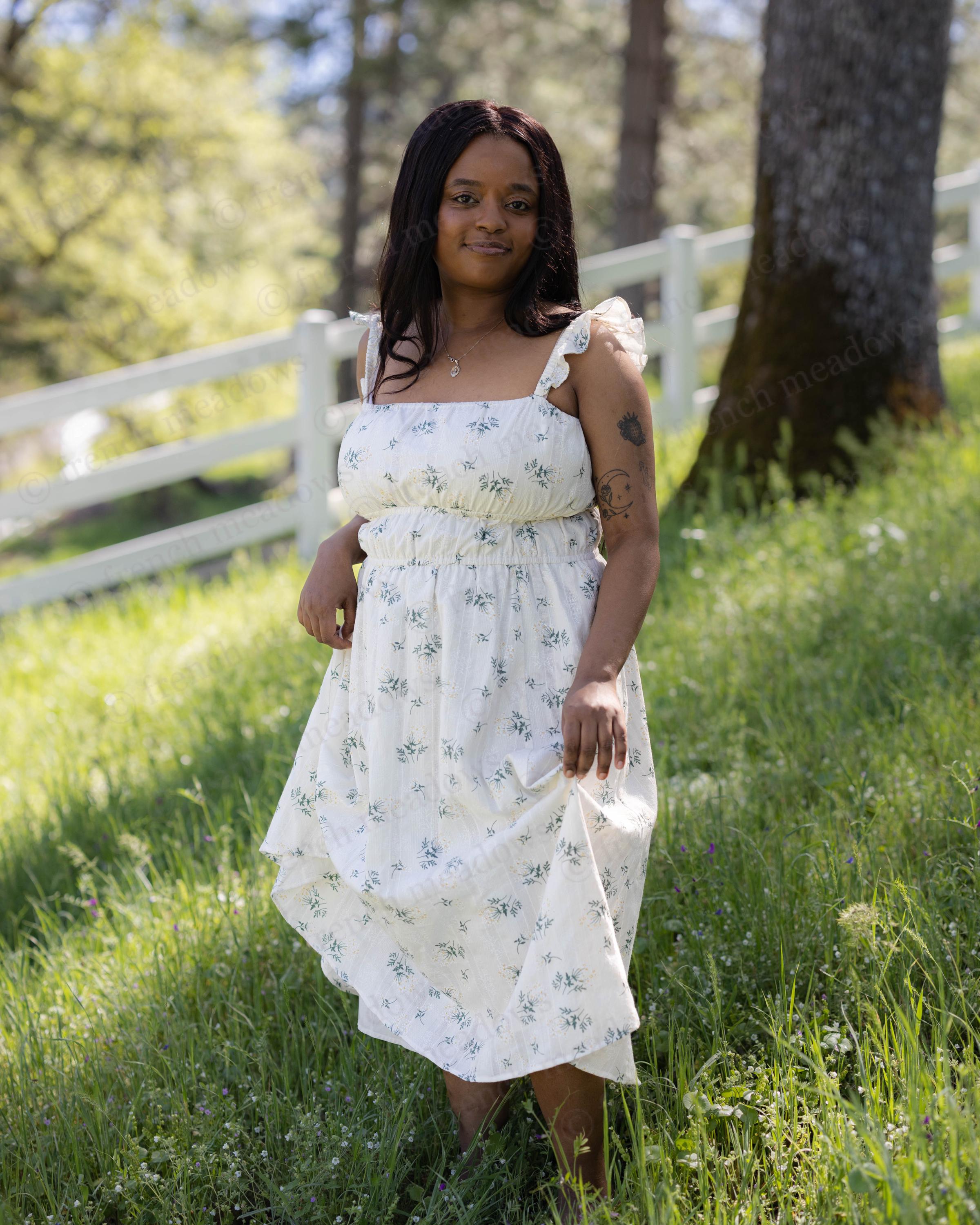 Floral Milkmaid Dress | Ivory Green Renaissance Sleeveless Ruffle