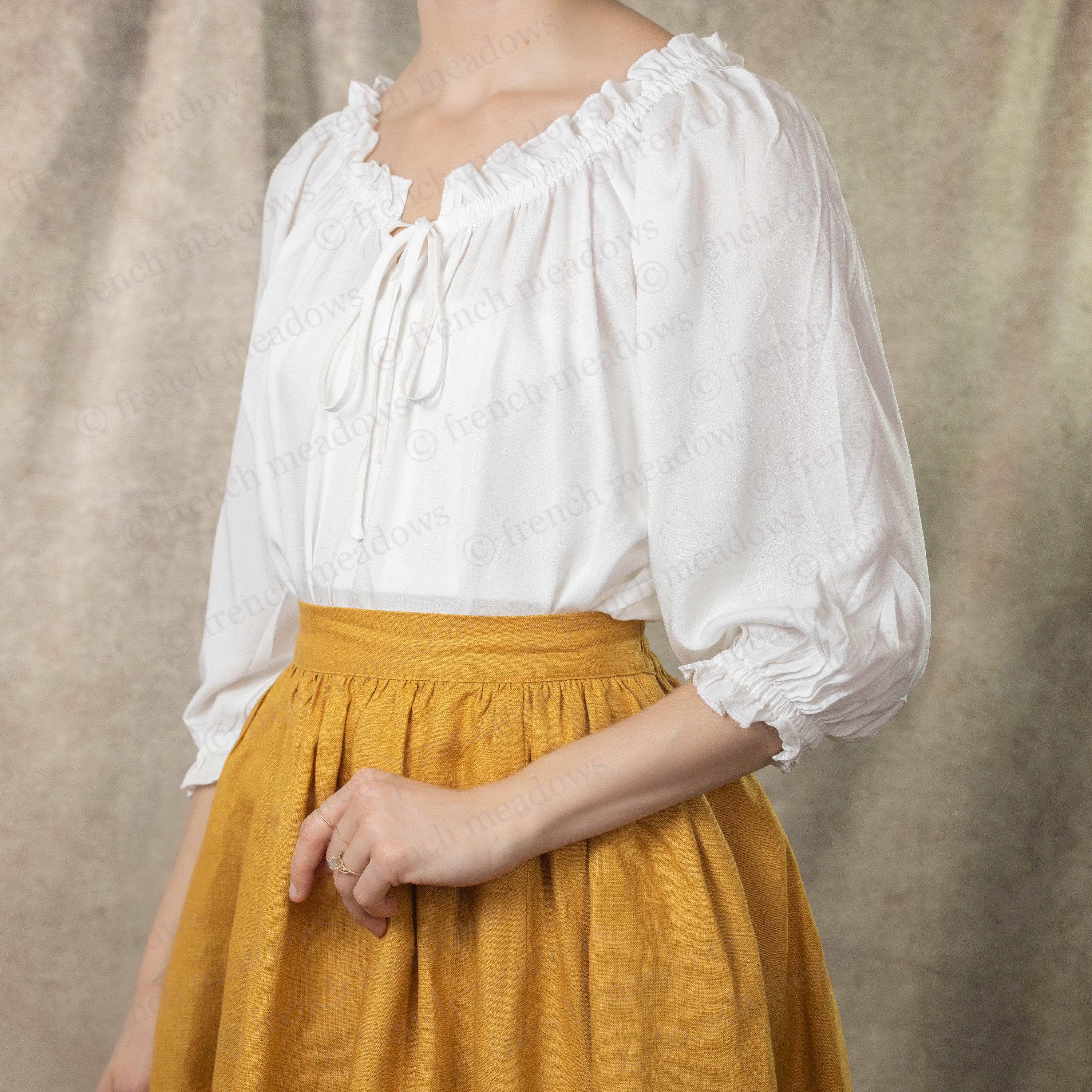 white cotton peasant top