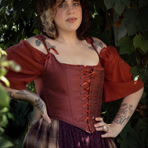 Mary Sanderson Costume Corset | Hocus Pocus | Sanderson Sisters | Tudor Stays | Burgundy Silk Corset Bodice | Halloween Costume CORSET ONLY
