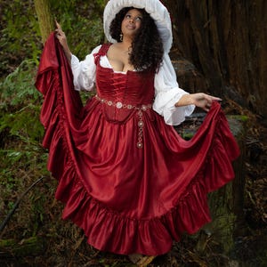 Red Satin Ruffle Skirt: Rococo Cinching Bustle Skirt