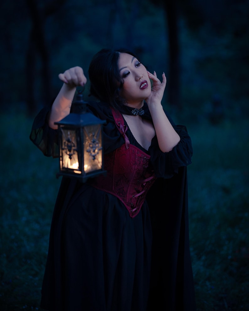 Vestido renacentista de gasa negra con mangas abullonadas / Blusa pirata con hombros descubiertos, estilo bruja, vampiro, gótico etéreo, hada oscura, tallas grandes imagen 14