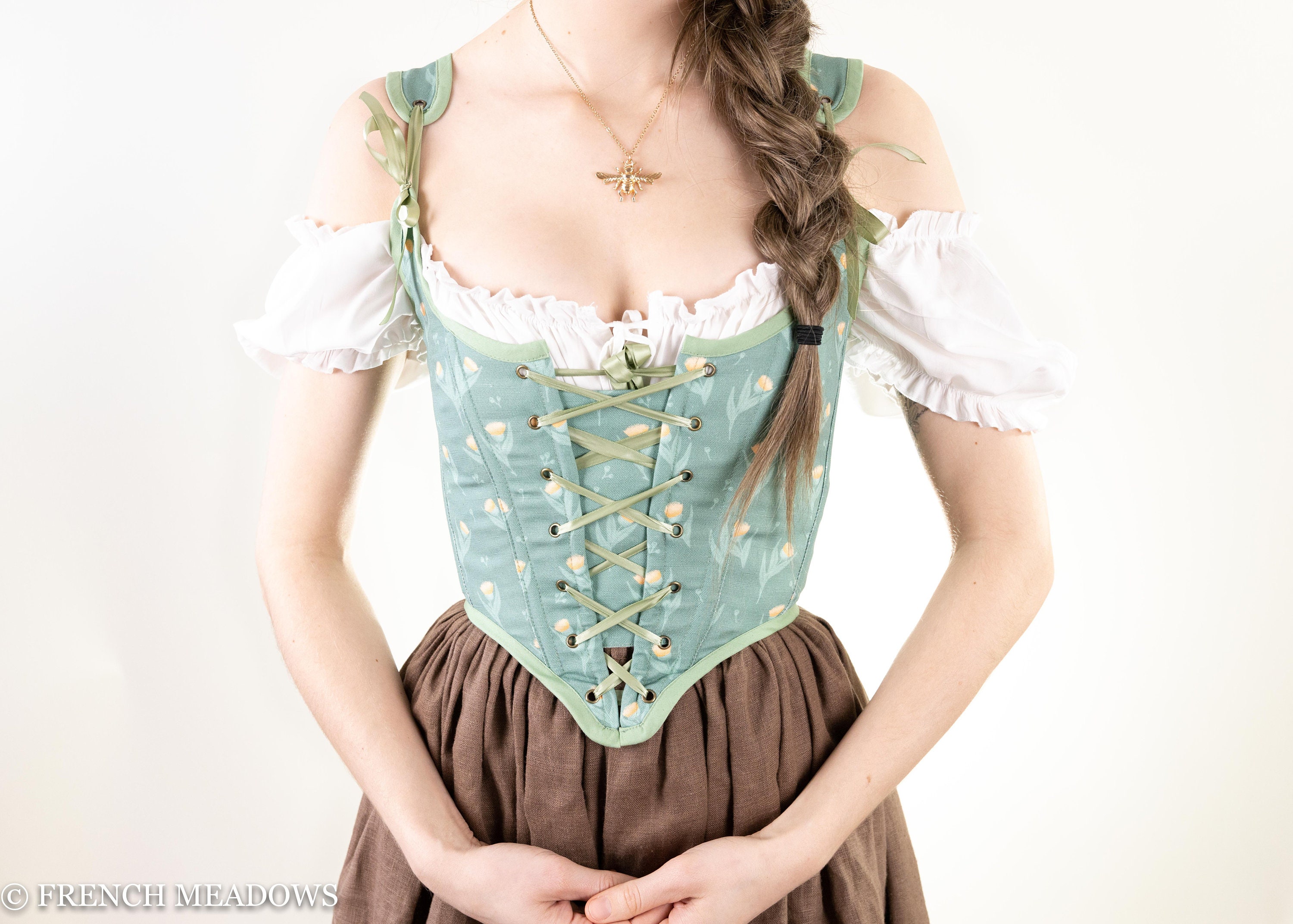 Renaissance Corset Bodice Stays in Mint Green Floral Corset Top