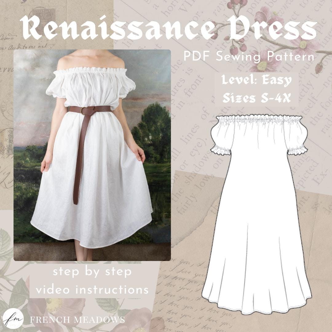 Renaissance Chemise Dress PDF Sewing Pattern | Peasant Blouse Short ...