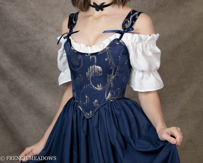 READY TO SHIP Renaissance Corset Bodice in Blue and Gold Etsy