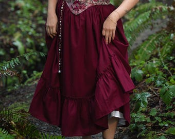 Raspberry Linen Midi Skirt: Pink Red Renaissance Faire Cottagecore Costume