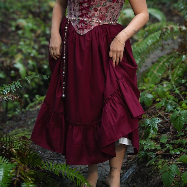 Midirok framboos linnen: rozerood Renaissance Faire Cottagecore-kostuum