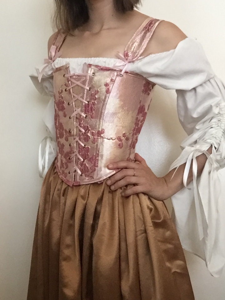 Peasant Bodice Renaissance Corset Floral Cherry Blossom Pink | Etsy