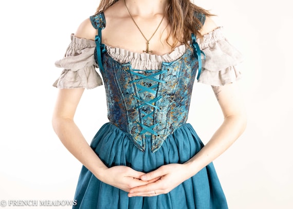 Renaissance Corset Bodice in Teal Blue and Metallic Gold Merida Cosplay  Stays Corset W Straps Victorian Elizabethan Overbust Corset Top -   Canada