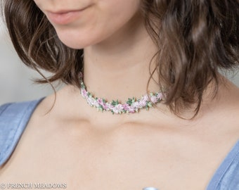 Embroidered Flower Choker Necklace | Floral Fairy Choker | FairyCore CottageCore Marie Antoinette Renaissance Medieval Princess Jewelry