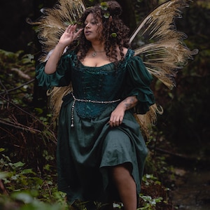 Dark Green Floral Jacquard 18th Century Stays | Renaissance Corset with Ruffle Tabs image 12