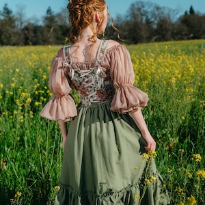 Sage Linen Midi Skirt: Ruffle Hem, Cottagecore Renaissance Costume image 3