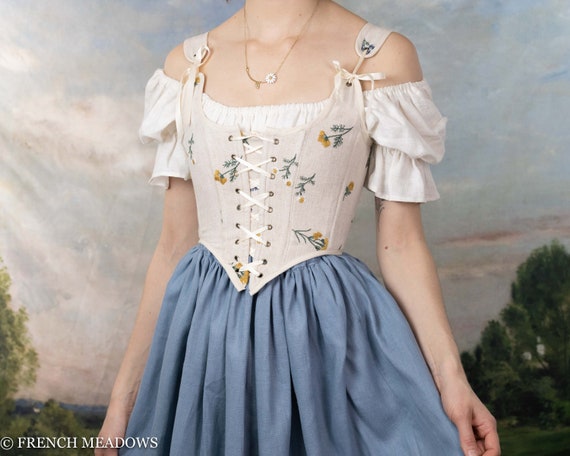 Renaissance Corset Bodice in Ivory Embroidered Wildflowers