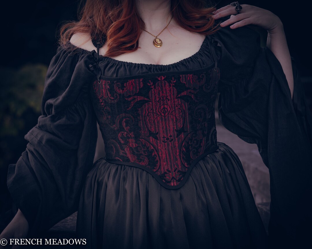 Renaissance Corset Bodice in Black and Red Brocade Black - Etsy