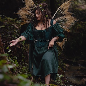 Dark Green Floral Jacquard 18th Century Stays | Renaissance Corset with Ruffle Tabs image 13