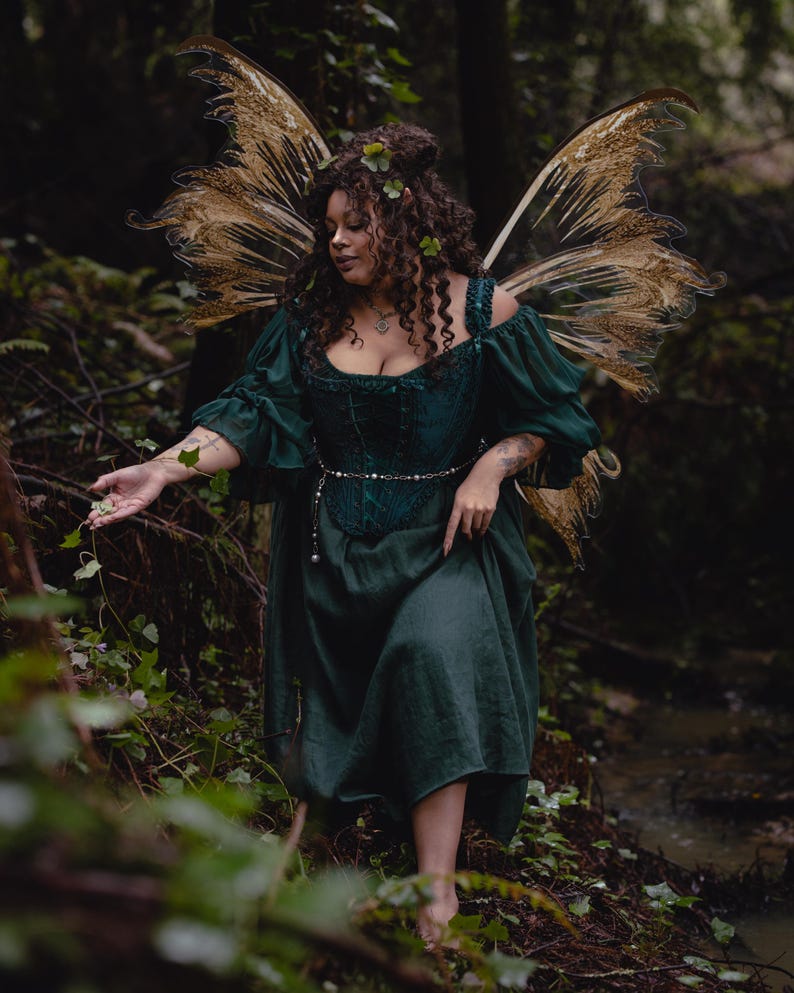 Dark Green Floral Jacquard 18th Century Stays | Renaissance Corset with Ruffle Tabs image 13