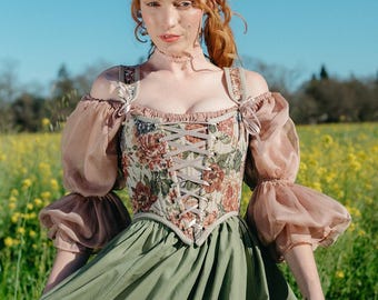 Corsé de tapiz floral / Corpiño renacentista vintage beige Tallas XXS-5X