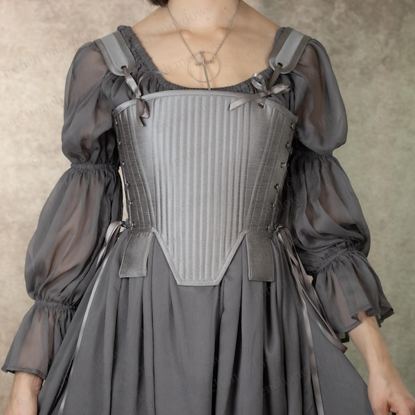 Silver Satin Tudor Stays: Renaissance Bodice, Lady Knight Costume