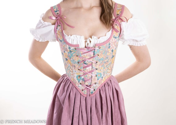 Renaissance Corset Bodice in Pink Floral Jacquard Cottage Core Stays  Victorian Elizabethan Overbust Corset Top Fairy Princess -  Israel